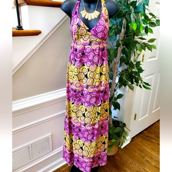 Old Navy Dresses & Skirts - Old Navy Linen Purple Polyester Halter Neck Sleeveless Long Maxi Sz M